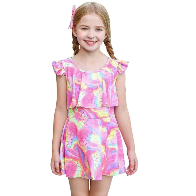TIEVOSA Été Enfant Filles Manches Volantées Imprimés Maillot de Bain Plage Bikini Ensemble de Shorts 3-13 Ans