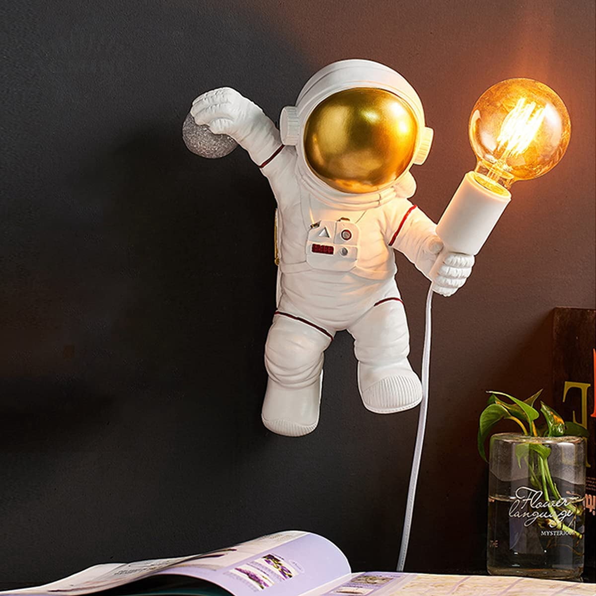 Kids Wall Light With Switch And Plug, Modern Astronaut Wall Lamp