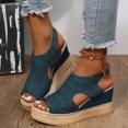 thumbnail image 2 of Kcodviy Ladies Solid Color Hollow Rope Sandals for Women Out Leather Open Toe Sandals for Women Wide Width Buckle Wedge Heel Sandals, 2 of 7