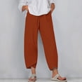 thumbnail image 2 of Timegard Plus Size Pants for Women Elastic Waist Solid Color Comfy Fall Casual Crop Pants with Pockets, 2 of 5