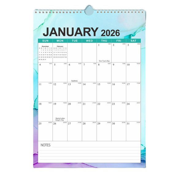 WLOELOEW Calendrier des Fêtes Multinational 2026 à 2027 Planificateur 18 Mois avec Crochet de Suspension pour Mur Ou Bureau Matériau Papier
