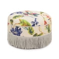 thumbnail image 2 of Ottoman Rond Décoratif Capitonné Yolanda en Tissu Floral Blanc Cassé, 2 of 16