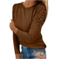 thumbnail image 1 of DPTALR Blouse Décontractée pour Femmes, Col Rond, Dentelle Ajourée, Manches Longues, Amincissante, T-shirt, 1 of 6