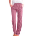 thumbnail image 1 of Timegard Womens Cotton Linen Pants Elastic Waisted Drawstring Straight Leg Solid Color Casual Pants, 1 of 6