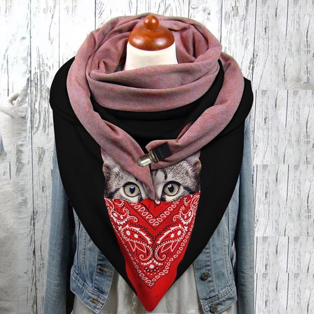 Dvkptbk Scarf Universal Winter Warm Windproof Prints Double-Layer Buckle Scarf Clothes on Clearance