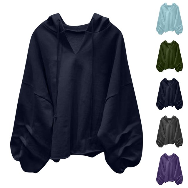 Yuyuzo Oversized Sweatshirt for Women V Neck Hoodies Long Sleeve Shirts Fall Casual Dropped Shoulder Fashion Outfits Size GrayXXL