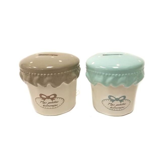 Set Of 2 3.5" Mini Savings Jars 'Ma Petite Economies' Piggy Bank