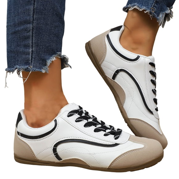 Women's Retro Fashion Sneakers Non Slip Comfortable Casual Running Shoes Breathable Classic Walking Trainers Beige Size 8
