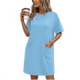 thumbnail image 2 of Sentmoon Cute Dress with Pockets Crew Neck Solid Color Plus Size Maxi Dress Short Sleeve Regular Fit Summer Beach Accessories Ladies Dresses for Work and Office Light Blue XL, 2 of 7
