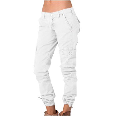 Maplenight Women Ladies Solid Cargo Pants Hippie Punk Trousers Streetwear Jogger Pocket Loose Overalls Long Pants 2025 Summer Clearance