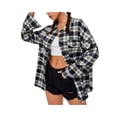 thumbnail image 3 of Women Plaid Flannel Shirt Jacket Button Down Lapel Long Sleeve Shirts Blouse Shacket Cardigan Coats Fall Spring Clothes, 3 of 7