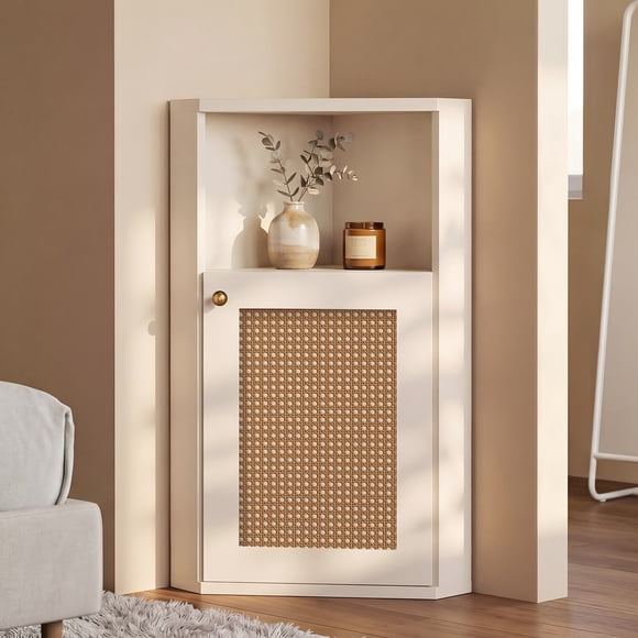 OMCHOM 31.8" Bathroom Storage Cabinet, Freestanding Single Door Floor Cabinet with Open Shelf, Sturdy Storage Organizer, Space Saving Design for Bathroom Bedroom Entryway, White
