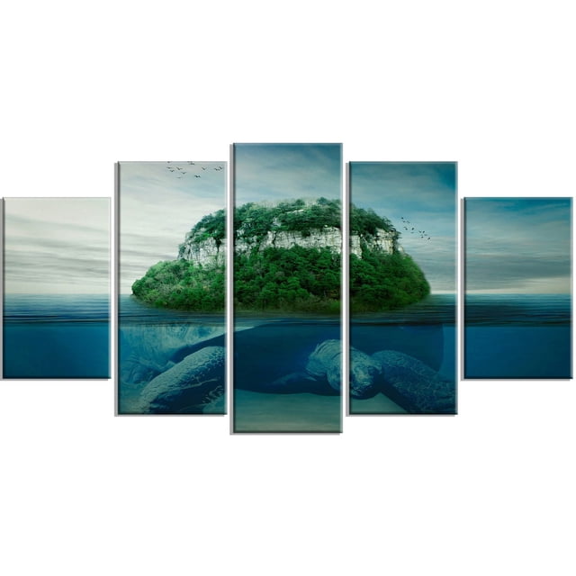 Design Art Giant Turtle Carrying Island Canvas Print