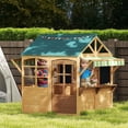 thumbnail image 2 of Qaba Outdoor Playhouse for Kids, Foldable Wooden Cottage, Brown, 2 of 10