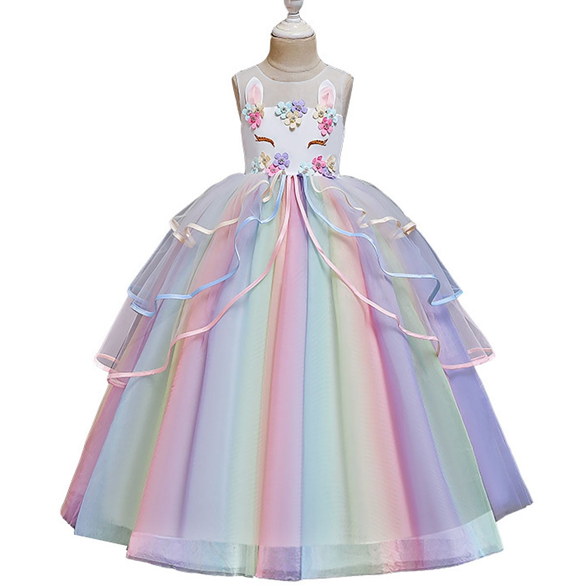 Female 4t Unicorn Outfit Girls Unicorn Dress Rainbow Fancy Princess Costume Tulle Party Dresses