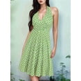 thumbnail image 4 of Robe d'Été Sans Manches Portefeuille à Col en V à Fleurs pour Femme, Mini Robe Vert Pâle S, 4 of 5