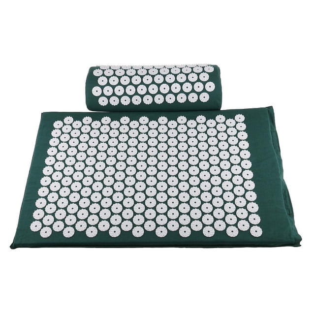 Milaget Acupressure Mat and Pillow Set for Back/Neck Pain Relief Muscle Relaxation Dark green