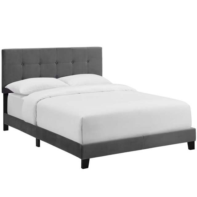 Lit Entièrement Rembourré en Velours Amira (5859-GRY)