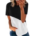 thumbnail image 4 of T-shirt Femme à Manches Courtes Color Block, Col Rond, Noir, TG, 4 of 7