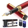 thumbnail image 2 of Dryden Designs Fountain Pen - Medium Nib | Includes 24 Ink Cartridges (12 Black 12 Blue) and Ink Refill Converter | Calligraphy Pen, Consistent Writing, Smooth Flow -Royal Red, 2 of 4