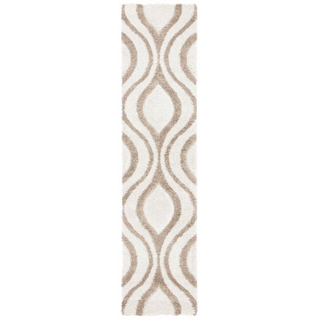 Safavieh Florida Declan Tapis Shag à Tourbillons Géométriques en crème avec Motifs de Tourbillons Géométriques Beiges, Présentant une Peluche à Poils Longs et Courts Fabriquée à Partir de Fils Synthétiques Tissés Mécaniquement Durables, Idéal pour Ajouter de la texture et de la Douceur aux Espaces Étroits comme les Couloirs Ou les Entrées.
