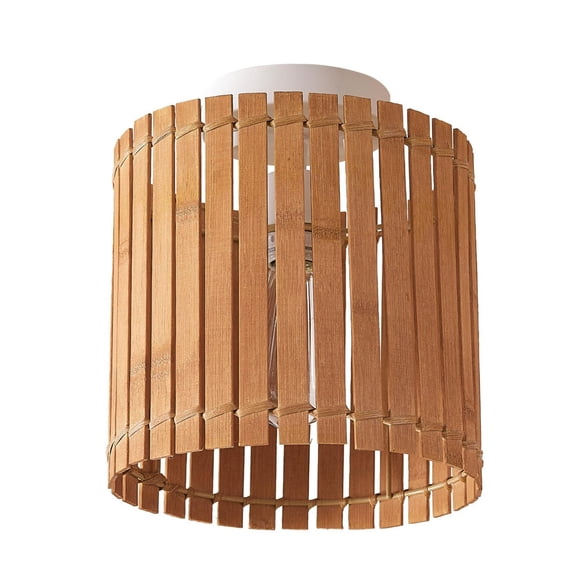 Bali 1-Light Flush Mount Ceiling Light, Matte White, Natural Bamboo Shade
