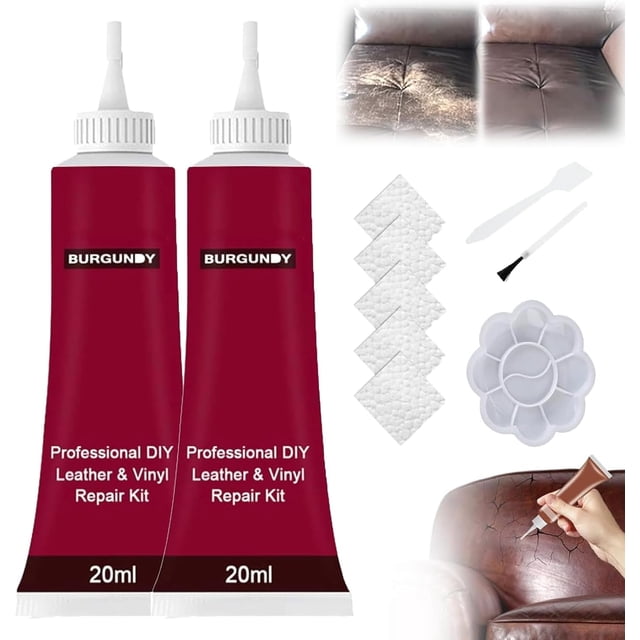 Gel de Réparation Avancé pour Cuir, Trousse de Réparation Multifonctionnelle pour Canapé et Veste, Trousse de Réparation en Cuir pour Siège d'Auto Trousse de Réparation en Vinyle, Trousse de Réparation en Cuir de Qualité Supérieure pour Meubles (Rouge Vin*2)