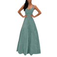thumbnail image 2 of Wiyuqeen Robe de Bal Longue à Col en V pour Femme, Robe de Bal Scintillante à Bretelles Spaghetti, Robe de Fête Unie Unie Sans Manches, Robes de Soirée Formelles, 2 of 6