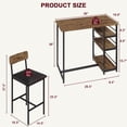 thumbnail image 2 of Kojooin 3 Piece Bar Table Set with 2 Upholstered Counter Stools 3 Tier Storage Shelves Steel, 300LB Capacity Compact Dining for Apartments, Small Kitchens, Breakfast Nooks, Space Saving, 2 of 7