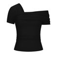 thumbnail image 5 of Timegard Off Shoulder Tops for Women Short Sleeve Side Ruched Slim Crop Tops Casual Going out Tops Blouse, 5 of 5