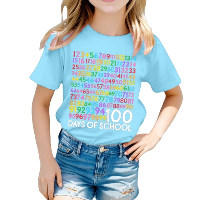 TZEWGL Tees For Child Printed Round Neck Short Sleeved Shirt Clothing For Baby size 6-7T