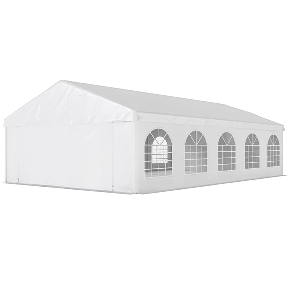 Tente de Fête et Abri d'Auto Robustes 32,8 Pieds X 19,7 Pieds, Grand, Cadre en Acier Galvanisé, Auvent Extérieur avec Parois Latérales Amovibles, Abri PE Blanc pour Mariages, Événements dans la Cour et Rangement de Véhicules