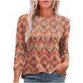 thumbnail image 1 of Penkiiy Hauts à Manches 3/4 pour Femmes T-Shirts Plissés Col Rond Tunique Décontractée Automne Vêtements Basiques Tendance S Orange, 1 of 7
