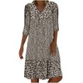 thumbnail image 2 of Weiqiqre Robes Habillées pour Femmes, Robe Mini d'Été Décontractée pour Femmes à Col en V Imprimé, Manches 3/4, Plissée, 2 of 6