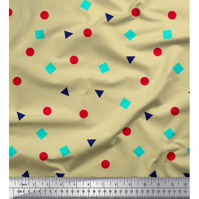 Soimoi Cotton Poplin Fabric Square,Dot & Triangle Geometric Print Fabric by The Yard 42 Inch Wide