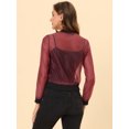 thumbnail image 3 of INSPIRE CHIC Women's Zip Up See Through Long Sleeve Bomber Jacket Red S, 3 of 4