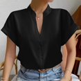 thumbnail image 3 of Women Solid Color Tops Button V Neck T-Shirts Blouse, 3 of 9