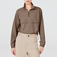 thumbnail image 4 of Timegard Tops for Women Lapel Neck Zipper Long Sleeve Crop Top Drawstring Hiking Outdoor Protection Tee, 4 of 7