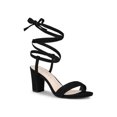 thumbnail image 1 of BLISSFUL STEP Women's Open Toe Lace up Block High Heels Sandals Black 8, 1 of 8