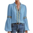 thumbnail image 1 of Timegard Women's Tops Lace Ruffle V Neck Long Sleeve Work Dressy Casual Loose Tops Fall Fashion Blouse, 1 of 6