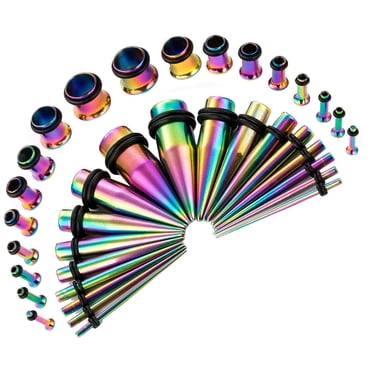 BodyJ4You Ensemble de 36 Pcs de Calibres Étirement des Oreilles 14G-00G Bouchons de Tunnel en Acier Arc-en-Ciel Effilés Ensemble de Raccords