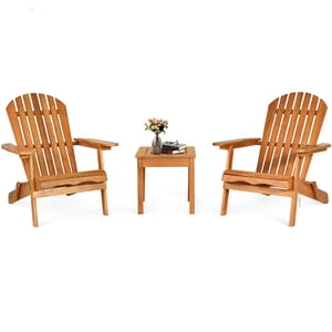 Costway 3PCS  Patio Wooden Adirondack Chair Table Set Folding Seat Furniture Garden