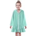 thumbnail image 2 of WEIYLL Robes Préadolescentes pour Filles, Couverture de Bain pour Enfants, Robe à Capuche Zippée, Manches Longues, Verte, 3-4 Ans, 2 of 9