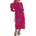 thumbnail image 4 of Robe Midi en Velours pour Femmes Couleur Unie Col en V à Nouer Manches Longues Robe de Soirée, 4 of 5