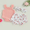thumbnail image 3 of Infant Baby Girl Clothes Summer Outfits Strap Sleeveless Ribbed Romper Rainbow Ruffle Shorts Headband Set 0-3 Months, 3 of 7
