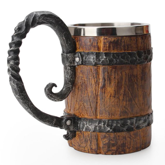 Tasse en Bois Brut Simulation 500ml Double Paroi Isolée Tasse à Bière Gobelet à Vin