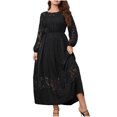 thumbnail image 4 of Pisexur Robes de Bal pour Femmes et Femmes Grande Taille2024 à Manches Longues à Col Rond en Dentelle Robe d'Été Fluide Évasée Noire Robe Maxi de Fête Tunique Décontractée Robes d'Invitée de Mariage Robes de Cocktail pour Femmes, 4 of 4