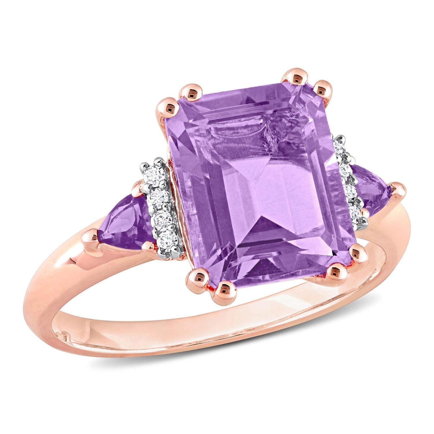Miabella 3-1/3 Carat T.G.W. Amethyst and Diamond Accent 18K Rose Gold Plated Silver 3-Stone Cocktail Ring