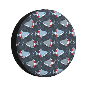 Vsdgher Shark Wearing Swim Ring for Spare Tire Cover, Tire Wheel Protector Wheel Cover Fit for Truck,Trailer,RV,SUV,Camper and Most Vehicle-15 inch