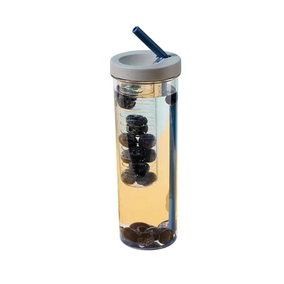 ZPSHYD Gobelet à Paille En Plastique Transparent De 700 Ml - Bouteille De Jus Et D'eau Portable Avec Paille Pour un Rafraîchissement En Déplacement(Gris)